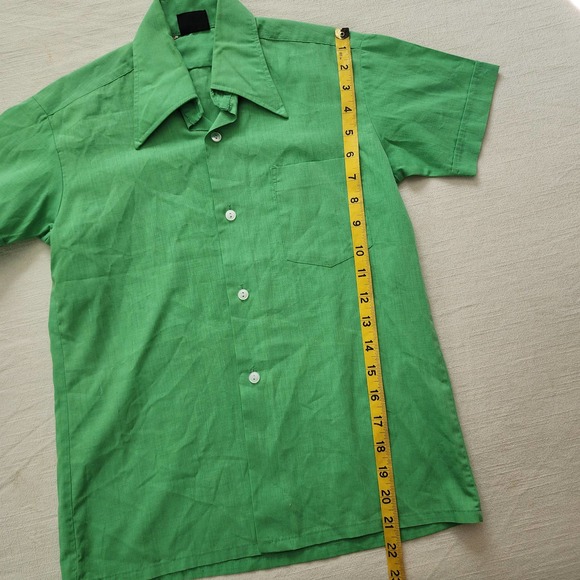Vintage 70s Green Buttondown Shirt kids 10 - Picture 5 of 7